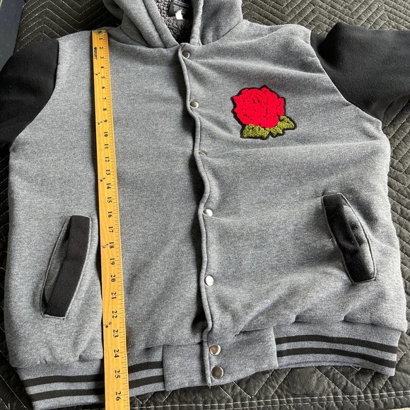 Original Deluxe Varsity Letterman Jacket Mens Extra Large XL Black Gray Rose - Picture 10 of 11